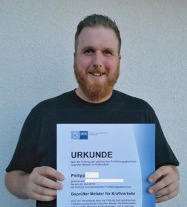 Philipp Meister für Kraftverkehr mit Zeugnis